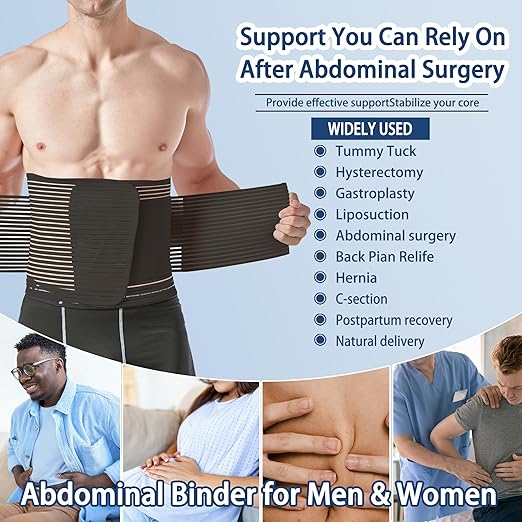Abdominal Binder for Post Surgery & Postpartum Recovery, Abdomen Hernia Support Belt for Women & Men (Black, X-Large)-CubbioJoy