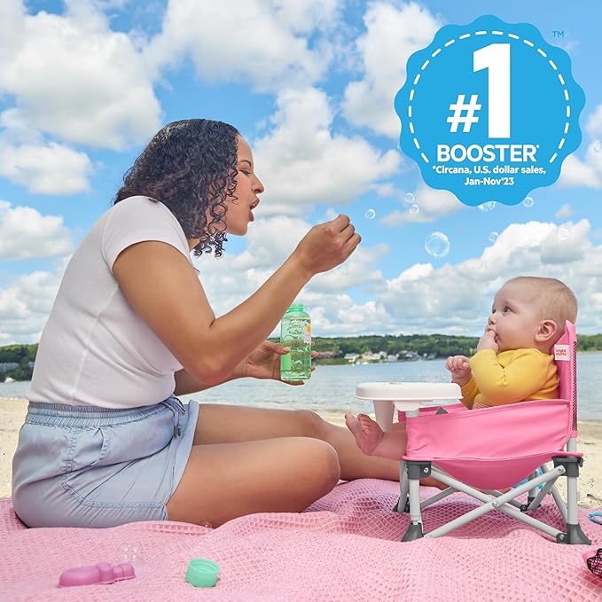 Bright Starts Pop 'N Sit Portable Booster, Indoor/Outdoor Use, Floor Seat with Feeding Tray, Pink, 6 Mos - 3 Yrs-CubbioJoy