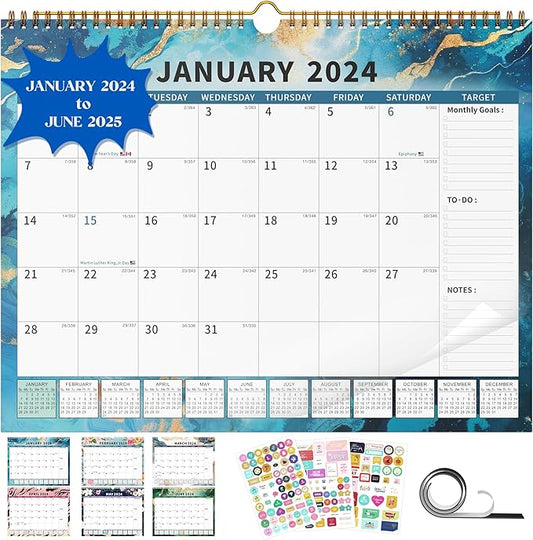 Calendar 2024-2025 Planner Wall Hanging Spiral Bound Magnetic Fridge Calendars 15" x 12", Use Jan 2024 - Jun 2025-CubbioJoy