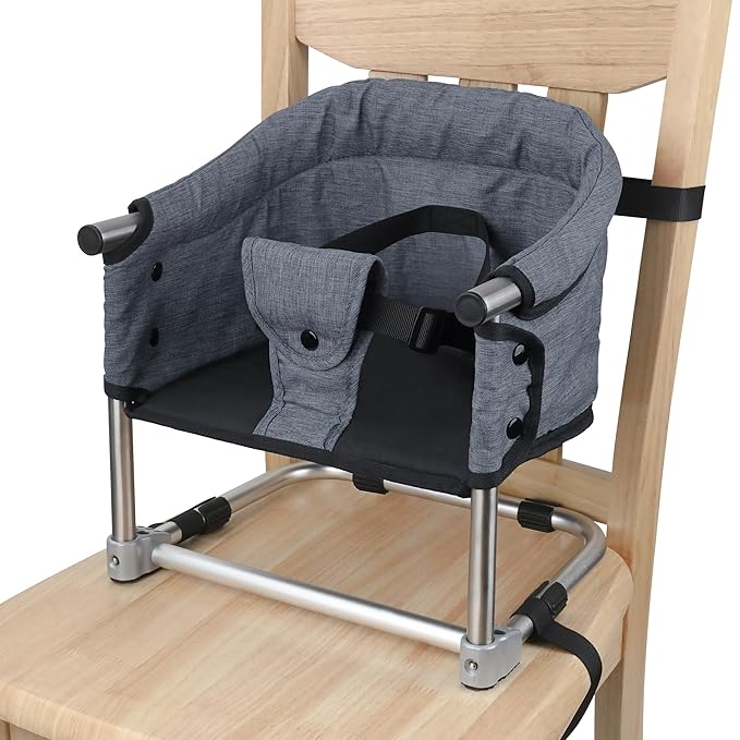 Booster Seat for Dining Table: Portable Toddler Booster Chair with Safety Buckle and Height Adjustable, Foldable Baby Feeding Chair, Kids High Chair Booster Seat for Kitchen Home Travel - Grey-CubbioJoy