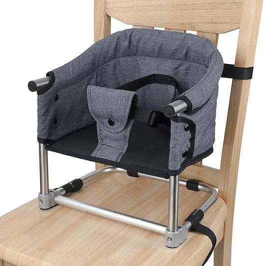 Booster Seat for Dining Table: Portable Toddler Booster Chair with Safety Buckle and Height Adjustable, Foldable Baby Feeding Chair, Kids High Chair Booster Seat for Kitchen Home Travel - Grey-CubbioJoy