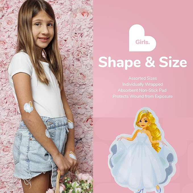 BioSwiss Bandages, Assorted Animal, Fun and Food Shaped Self Adhesive Bandage for Girls, Latex Free Sterile Wound Care, 100 Count-CubbioJoy