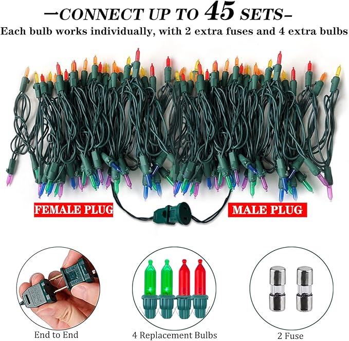 60 LED Multicolor Twinkling Christmas String Lights Plug in, 17 of 60 Lights Twinkle,Connect up to 45 Sets,UL Certified 22 Ft Mini Twinkle Christmas Tree Lights,Indoor Outdoor Use-CubbioJoy