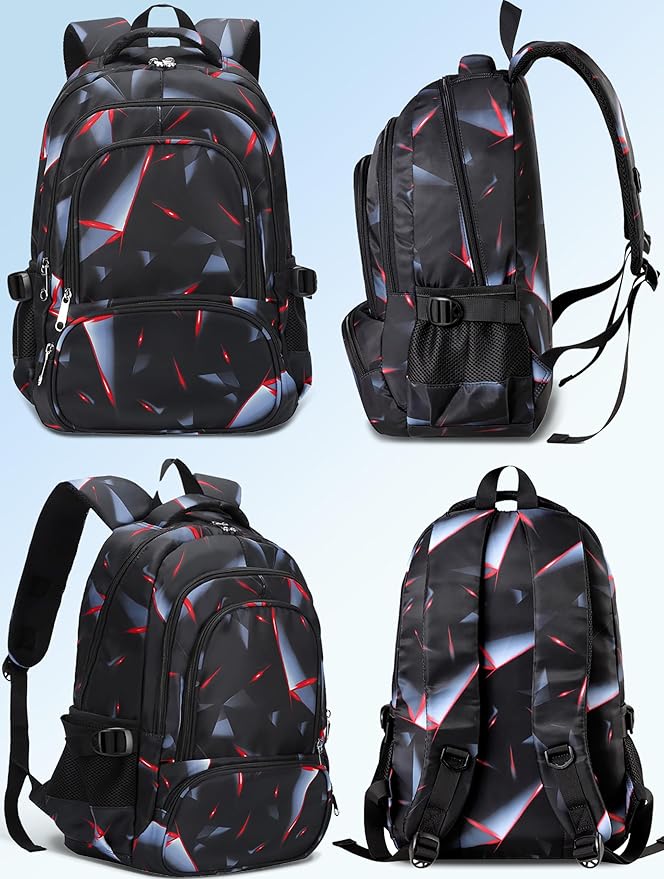 BLUEFAIRY Kids Backpack for Boys Elementary Primary School Bags for Childs Black Bagpack Book Bag Back to School Gifts for Son Mochilas Escolares para Niños 17" Large Compartment Black/Red-CubbioJoy