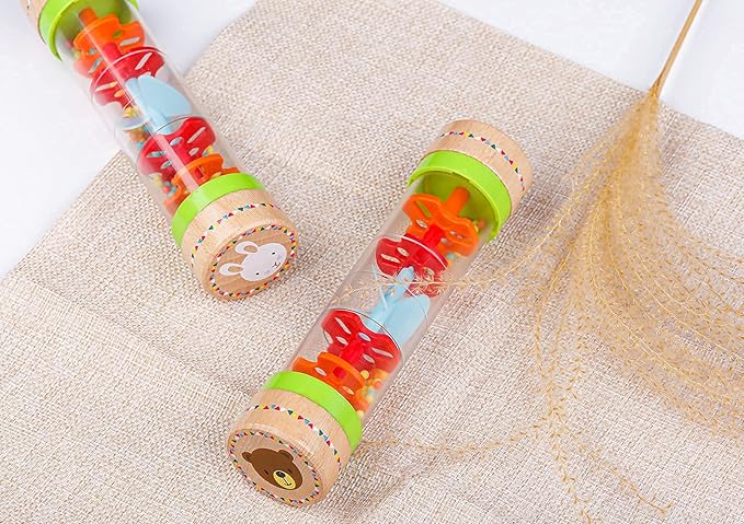 BIUWING Rainmaker Rain Sticks, Mini Wooden Musical Shake, Beaded Raindrops - Turn Over and Watch The Colorful Beads Flow Down The Tube as It Creates The Soothing Sound of Rain-CubbioJoy