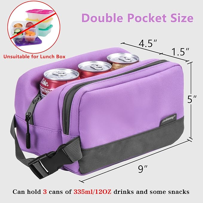 Cerbonny Small Cooler Bag Freezable Lunch Bag, Small Lunch Bag Insulated with Ice Pack, Double Layer Insulated Snack Bag for Work School Trip, Mini Cooler Bag Ideal for Fresh Snacks (Purple Double)-CubbioJoy
