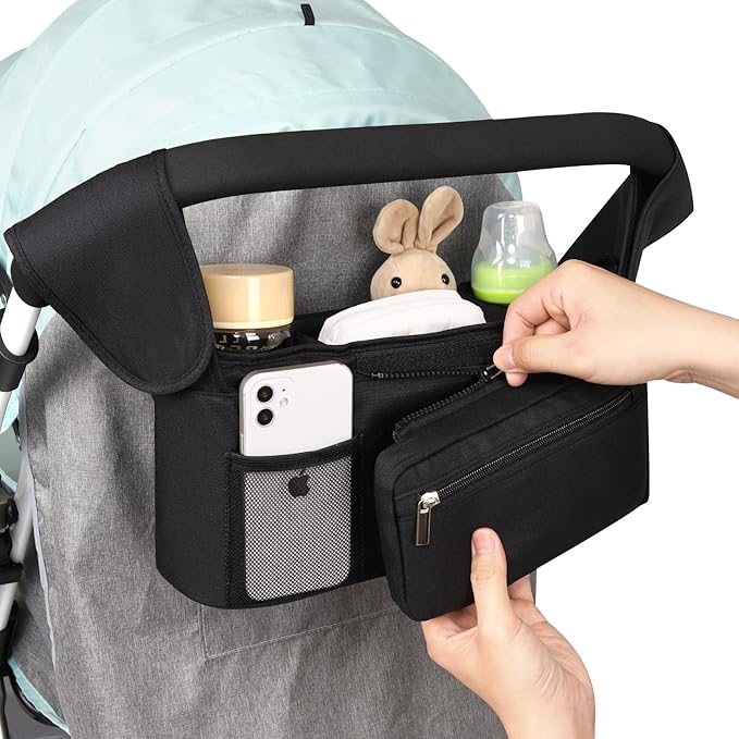 Accmor Universal Stroller Organizer with Insulated Cup Holder Detachable Phone Bag and Shoulder Strap,Stroller Bag Caddy Organizer Fits for Uppababy, Baby Jogger, Britax Strollers-CubbioJoy
