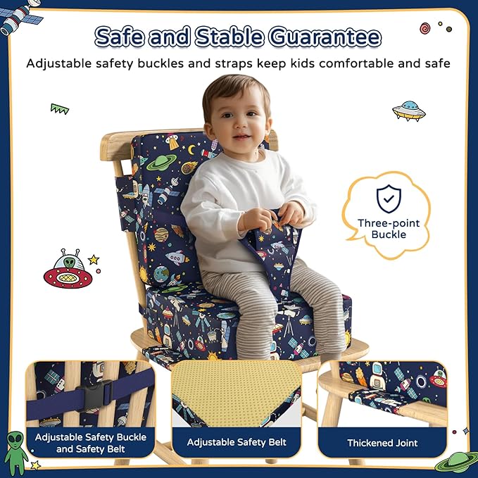 Booster Seat for Kitchen Chair with Backrest & 4 Adjustable Straps, Portable TPU Waterproof & Anti-Scratch Toddler Booster Seat for Dining Table, Non-Slip & Removable Booster SEat for Table-CubbioJoy