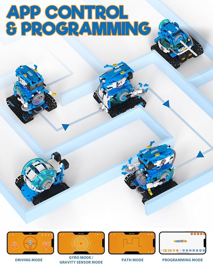 5 in 1 STEM Robot Building Toys for Boys Age 8-13, 494PCS Remote & App-Controlled Set Educational Coding Toy, Kids DIY Sound & Light Interactive Science Sets, Gift for Boys Girls 10-12-CubbioJoy