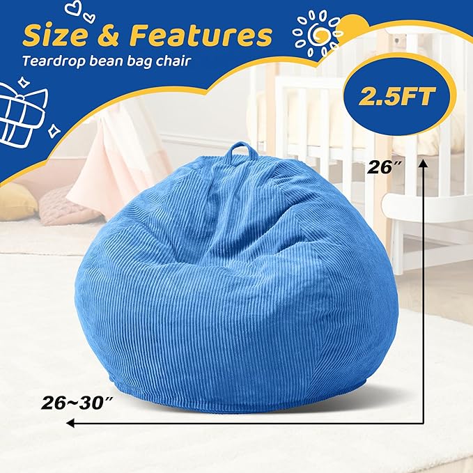 Bean Bag Chairs Teardrop Bean Bag Chair Beanbag Chair with Memory Foam Filled Machine Washable Cover for Living Room, Bedroom (Small,Blue)-CubbioJoy