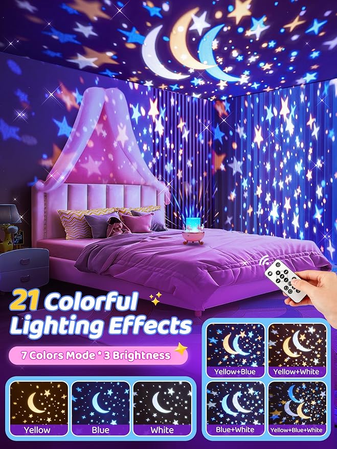 Carousel Night Light for Kids, 10 Music+15 Films+315 Colors Star Projector for Kids Night Light Projector,360°+Remote+1200mah Star Lights for Ceiling, Unicorn Toys for Girls Room Decor Princess Gifts-CubbioJoy