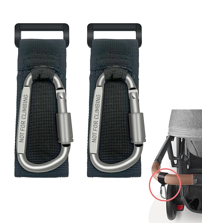2 Pcs Baby Stroller Hook with Locking Mechanism, Carry 30 lbs per Stroller Carabiner Clip, Adjustable Baby Stroller & Car Seat Hook for Hanging Diaper Bag, Golf, Shopping and Pet Cart-CubbioJoy