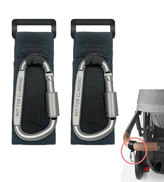 2 Pcs Baby Stroller Hook with Locking Mechanism, Carry 30 lbs per Stroller Carabiner Clip, Adjustable Baby Stroller & Car Seat Hook for Hanging Diaper Bag, Golf, Shopping and Pet Cart-CubbioJoy