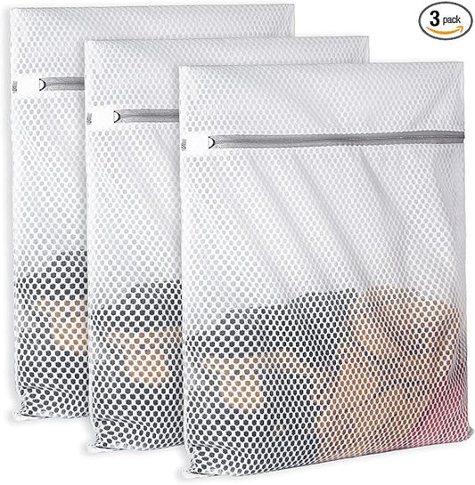 3Pcs Durable Honeycomb Mesh Laundry Bags for Delicates 125gsm Net Fabric Durable and Reusable Delicate Wash Bag,Organization Bag for Lingerie,Sock,12 x 16 Inches(3 Medium)-CubbioJoy