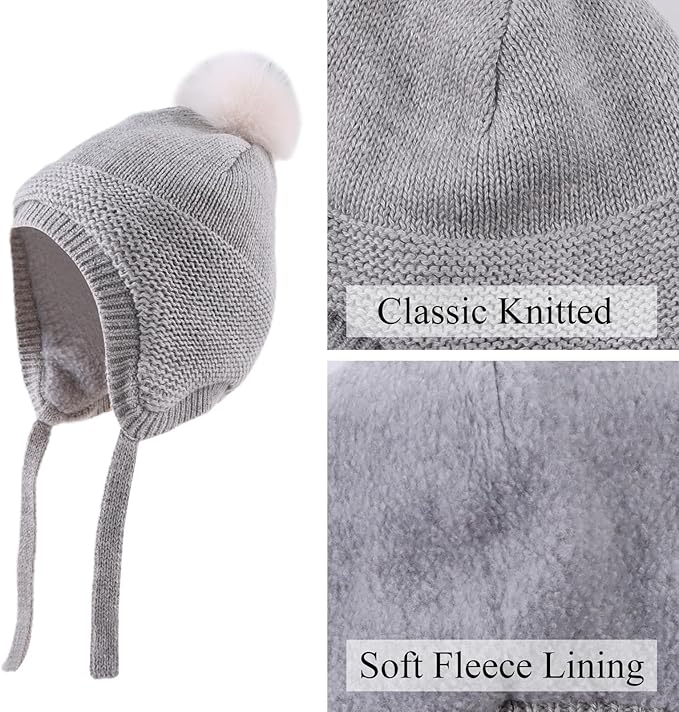 Basic Winter Baby Beanie Gloves Boys Girls Knitted Hat Pompom Kids Earflap Hats Warm Infant Toddler Beanie Mittens Set-CubbioJoy