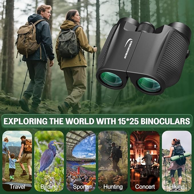 12x32 Compact Binoculars for Adults Kids - Aurosports Small Binoculars for Birdwatching - High Power Easy Focus Lightweight Binocular for Traveling Hunting Cruise Ship Hiking-CubbioJoy