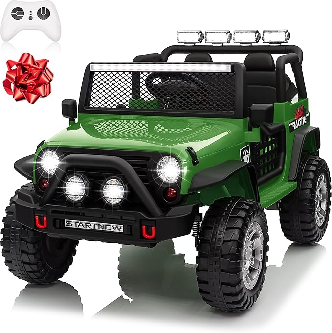 24V 4WD Ride on Truck Car w/800W Motors, Gift Flower, Remote Control, 2 Seaters, Light Bar, 3 Speeds, Pop Music, Power Four Wheels, 24 Volt Ride on Toy Car for Big Kids, Green-CubbioJoy