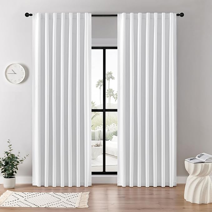 Joydeco Faux Linen Blackout Curtains for Bedroom,White Blackout Curtains 84 inches Long,100% Blackout Solid Thermal Insulated Window Drapes Luxury Decor for Living Room（W52xL84 Inch,White）-CubbioJoy
