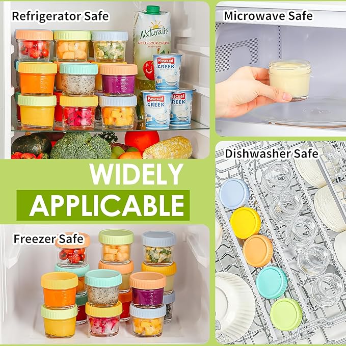DRKIO 20 Pack Glass Baby Food Storage Containers 4 Oz Baby Food Jars with Lids Baby Food Maker Microwave Dishwasher Freezer Safe 100% Leak-Proof BPA Free-CubbioJoy