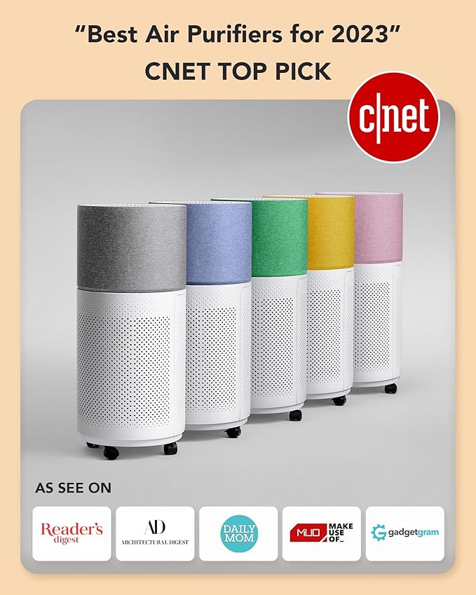 CleanForce Rainbow H13 True HEPA Air Purifier for Home Large Room, Bedroom, up to 2550sqft, Smart App-Control air Quality Monitor, Filters dust Pollen Smoke Odor VOCs-CubbioJoy