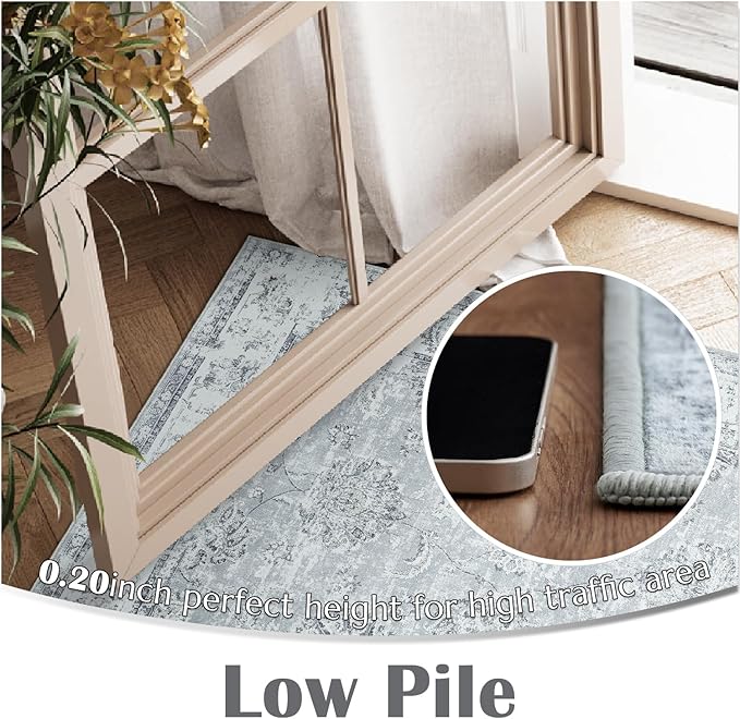 jinchan Washable Area Rug 8x10 for Living Room Soft Faux Wool Ultra-Thin Stain Resistant Non-Slip Distressed Vintage Floral Large Carpet for Bedroom,Dining Room,Home Office,Nursery(Grey, 8'x10')-CubbioJoy