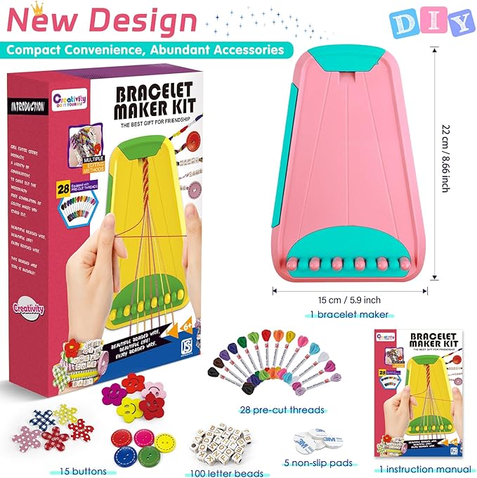 Arts and Crafts for Kids Ages 8-12,Friendship Bracelet Making Kit for Girl,Kids Jewelry Making Kit with 28 Pre-Cut Threads,Christmas Birthday Gifts for Ages 6 7 8 9 10 11 12 Year Old Pink/Cyan-CubbioJoy