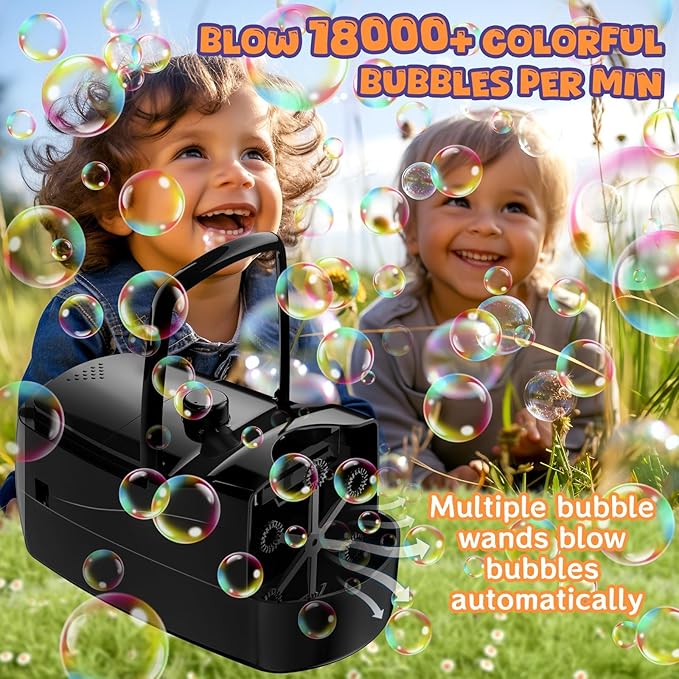 Bubble Machine - 18000+ Bubbles Per Minute, 2 Speed Settings, Battery/USB Powered Outdoor Bubble Blower for Toddlers, Birthday Parties, Weddings (Black)-CubbioJoy