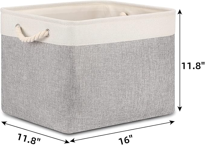 Bidtakay Storage Baskets for Organizing Large Storage Bins for Shelves 2 Pack 16x12 in Fabric Baskets for Blanket Nursery Toy Storage Collapsible Organizer Bins Closet Organizers Storage-Grey&White-CubbioJoy