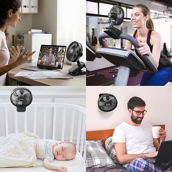 7-Inch Clip On Fan,10000mAh Rechargeable Battery Operated Desk Fan,Auto Oscillation Stroller Fan,Max 40Hrs Cooling,4 Speeds Table Fan with Sturdy Clamp for Golf Cart Office Treadmill Travel Outdoor-CubbioJoy