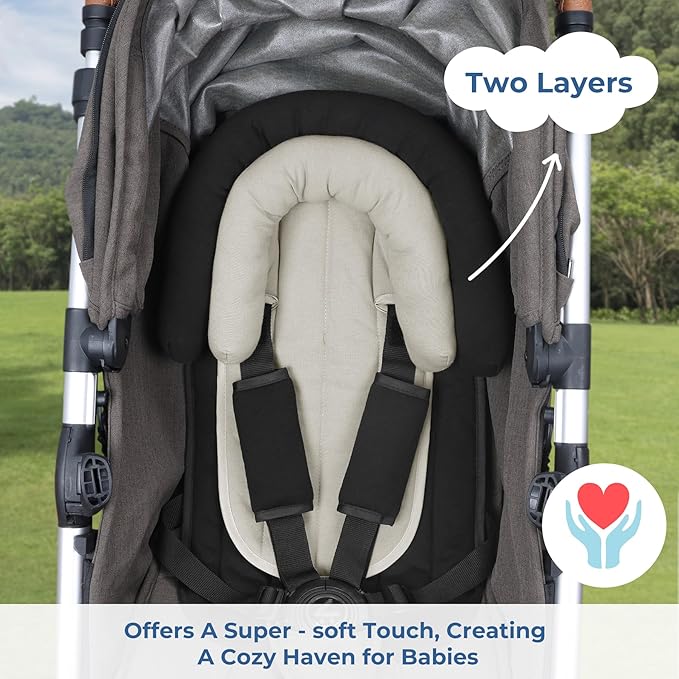 COOLBEBE Upgraded Babybody Support & Strap Covers Set for Newborn Infant Toddler - Extra Soft Breathable Car Seat Insert Cushion Pad, Perfect for Carseats, Strollers, Swing, Black-CubbioJoy