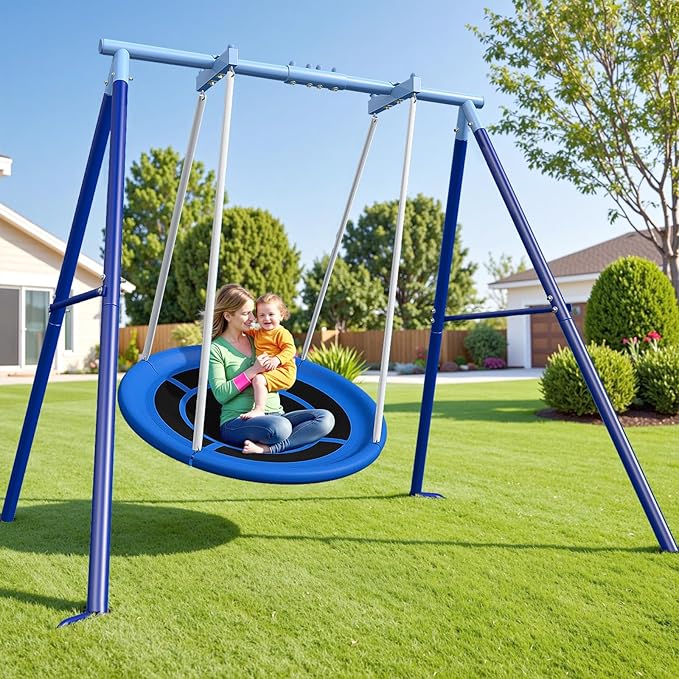 50-Inch Saucer Swing for Kids & Adults - Heavy-Duty 600 lbs Capacity, Indoor & Outdoor Use, Easy Assembly, for Outdoor Fun & Autism Relaxation-CubbioJoy