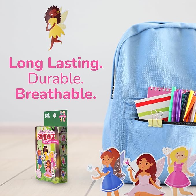 BioSwiss Bandages, Magical Fairies Shaped Self Adhesive Bandage, Latex Free Sterile Wound Care, Fun First Aid Kit Supplies for Kids and Adults, 24 Count-CubbioJoy