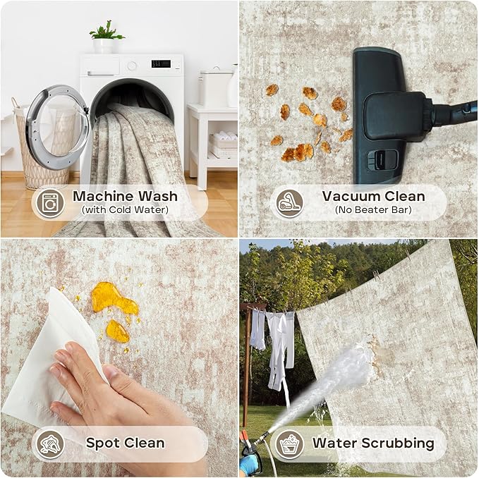 6x9 Area Rugs for Living Room Rug Washable: Modern Rug for Dining Room Bedroom Carpet Non Slip Low Pile 6 by 9 Indoor Abstract Nursery Home Office Beige-CubbioJoy