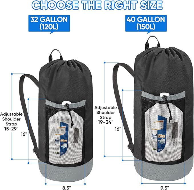 BALEINE 120L Laundry Bag Backpack, 900D Oxford Fabric Large Travel Laundry Bags with Shoulder Straps and 2 Mesh Pockets for College Dorm, Apartment, Laundromat (Black, 120L)-CubbioJoy