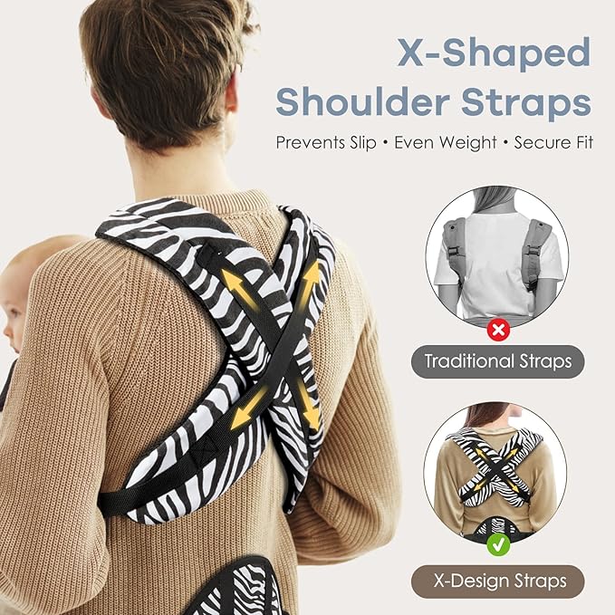 Baby Carrier with Lumbar Support, Cozy Baby Carrier Newborn to Toddler with Adjustable Seat Size, Ergonomic Infant Carrier with 3-Way Carry, Front Facing Toddler Hodler Carrier for Mom & Dad, Zebra-CubbioJoy