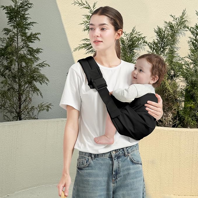 Baby Sling Carrier, Toddler Carrier Sling with Double Safety Buckle and Adjustable Shoulder Strap(7-30lbs), Baby Carriers One Size Fits All, Black-CubbioJoy