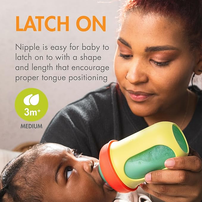 Boon Nursh Reusable Silicone Pouch Baby Bottles - Medium Flow Nipple - Silicone Baby Bottle Pouch and Nipple - Baby Feeding Essentials - Color Block - 3-6 Months - 3 Count - 8 Ounce-CubbioJoy