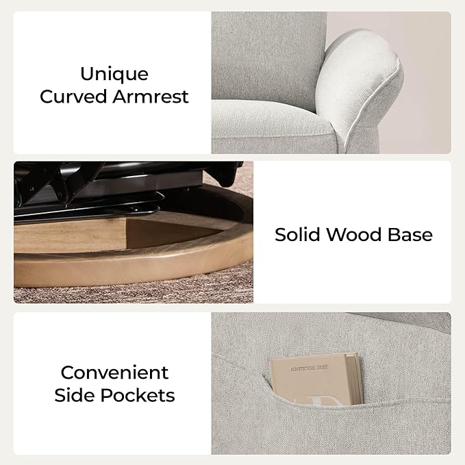 CHITA Power Recliner Chair, Electric Triple-Motor Swivel Glider Nursery Rocking Chair with Adjustable Power Headrest and Lumbar Support, GREENGARD Gold Certified, Solid Wood Base, Crockery Grey-CubbioJoy