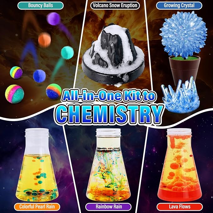 250 Experiments Kits for Kids, Science S.T.E.M Projects Scientific Toys for Boys Girls Gifts Ideas Birthday Christmas, Erupting Volcano, Planet, Bouncy Ball,Chemistry Scientist Set-CubbioJoy