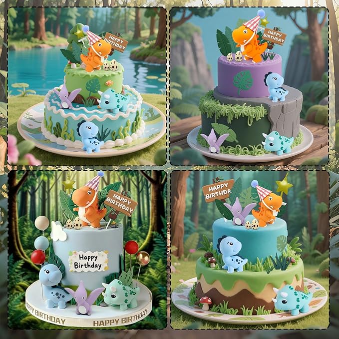20pcs Dinosaur Cake Topper Set with Dinosaur Eggs - Reusable Dinosaur Cake Decorations，Dinosaur Birthday Decorations for Boys & Girls (Dinosaur Cupcake Toppers, Happy Birthday Cake Accessories)-CubbioJoy