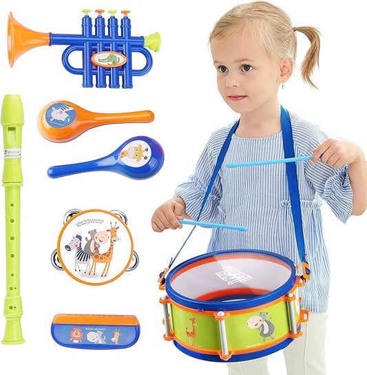 iPlay, iLearn Toddler Musical Instruments Toys, Kids Drum Set, Baby Trumpet, Percussion, Harmonica, Maraca, Flute, Tambourine, Birthday Gifts for 18 Months Olds Ages 2 3 4 5 Years Boys Girls Children-CubbioJoy