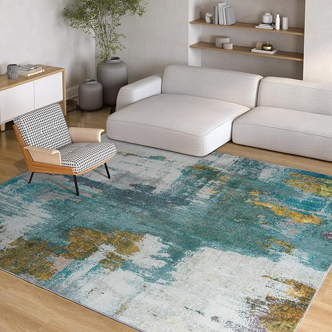 Kelarea 5x7 Blue Rugs for Living Room, Washable Non-Slip Large Rug Abstract Stain Resistant Carpet, Low Pile Soft Indoor Rug for Bedroom, Dining Room, Nursery, Kitchen, Home Office-CubbioJoy
