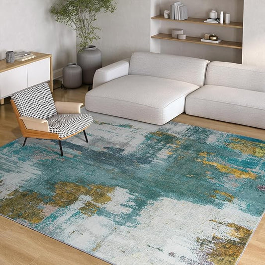 Kelarea 5x7 Blue Rugs for Living Room, Washable Non-Slip Large Rug Abstract Stain Resistant Carpet, Low Pile Soft Indoor Rug for Bedroom, Dining Room, Nursery, Kitchen, Home Office-CubbioJoy