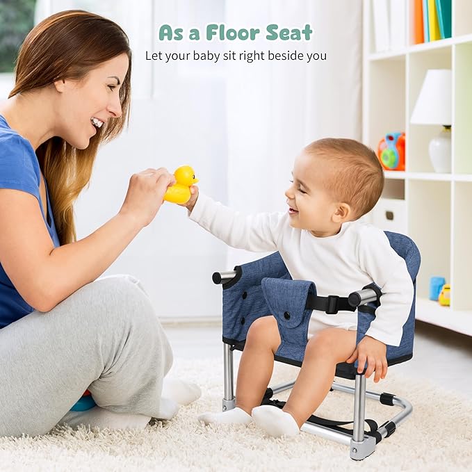 Booster Seat for Dining Table: Portable Toddler Booster Chair with Safety Buckle and Height Adjustable, Foldable Baby Feeding Chair, Kids High Chair Booster Seat for Kitchen Home Travel - Navy Blue-CubbioJoy