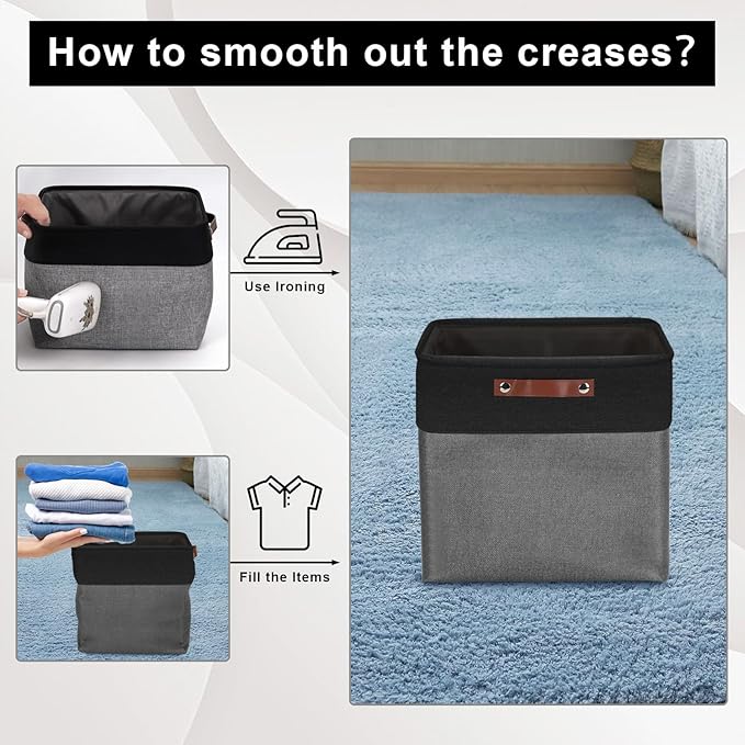 13x13 Cube Storage Bins, Collapsible Fabric Storage Box, 4 Pack Closet Baskets with Handles for Organizing, Shelf, Toys, Clothes, Home, Office, Nursery (Grey&Black)-CubbioJoy