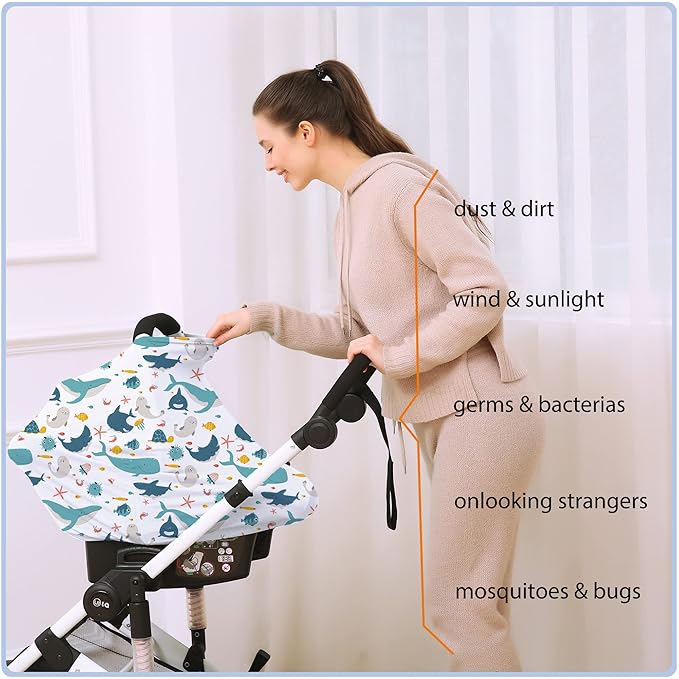 Car Seat Covers for Babies - Multi- use Nursing Carseat Canopy, Breastfeeding Covers, Baby Shower Gifts for Boys and Girls (sea World)-CubbioJoy