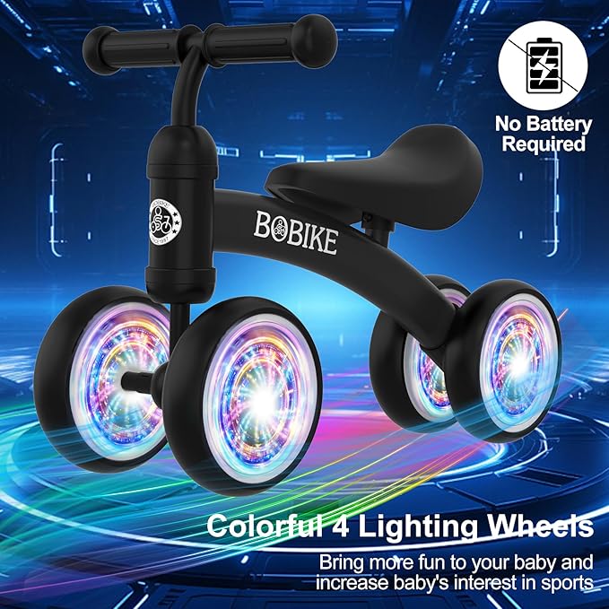 Baby Balance Bike Toys for 12-36 Months Kids Toy Boy and Girls Gifts Toddler Best First Birthday Gift Children Walker No Pedal Infant 4 Wheels Bicycle (Colorful, Black-Light)-CubbioJoy