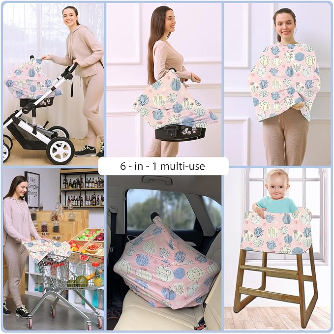 Car Seat Covers for Babies - Multi- use Nursing Carseat Canopy, Breastfeeding Covers, Baby Shower Gifts for Boys and Girls (Cactus)-CubbioJoy