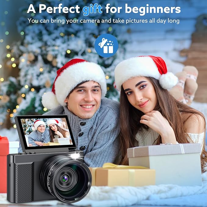 Digital Camera, 4K 64MP Cameras for Photography with 3" 180° Flip Screen,Macro and Wide-Angle Lenses,16X Vlogging Camera for YouTube with 64GB Micro SD Card for Beginner, Teens-CubbioJoy