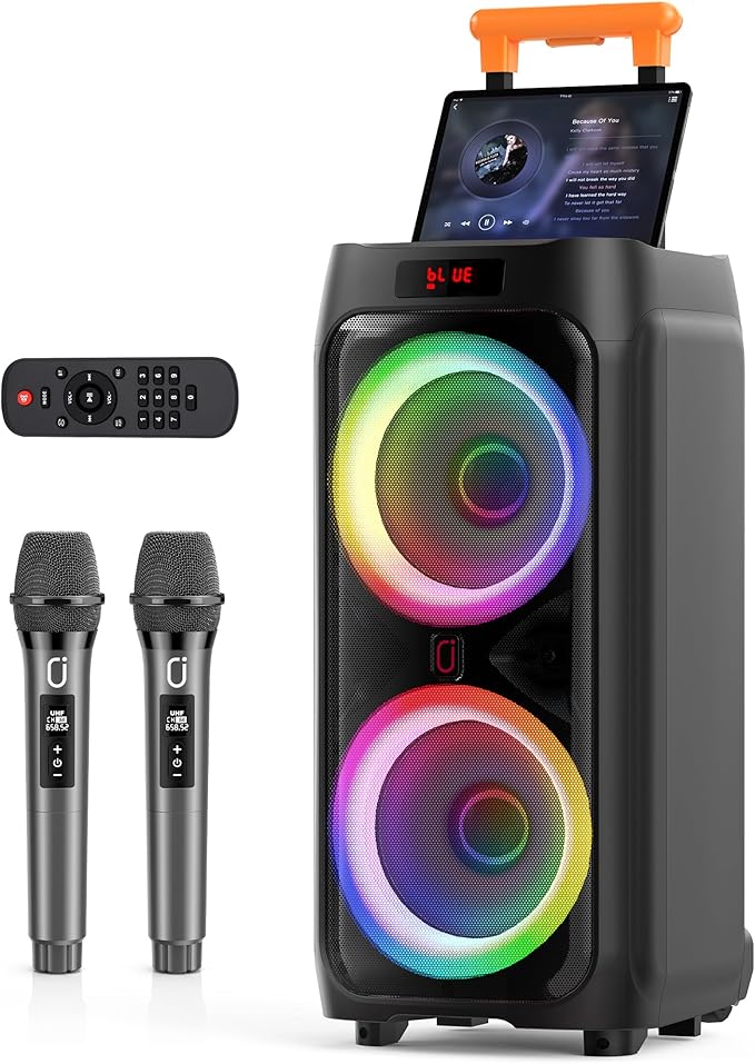 JYX Karaoke Machine with 2 Wireless Microphones for Adults, 8" Big Bluetooth Party Speaker with 500W Peak Power, PA System with LED Disco Light, Rolling Wheels and Trolley, Perfect for Outdoor Home-CubbioJoy